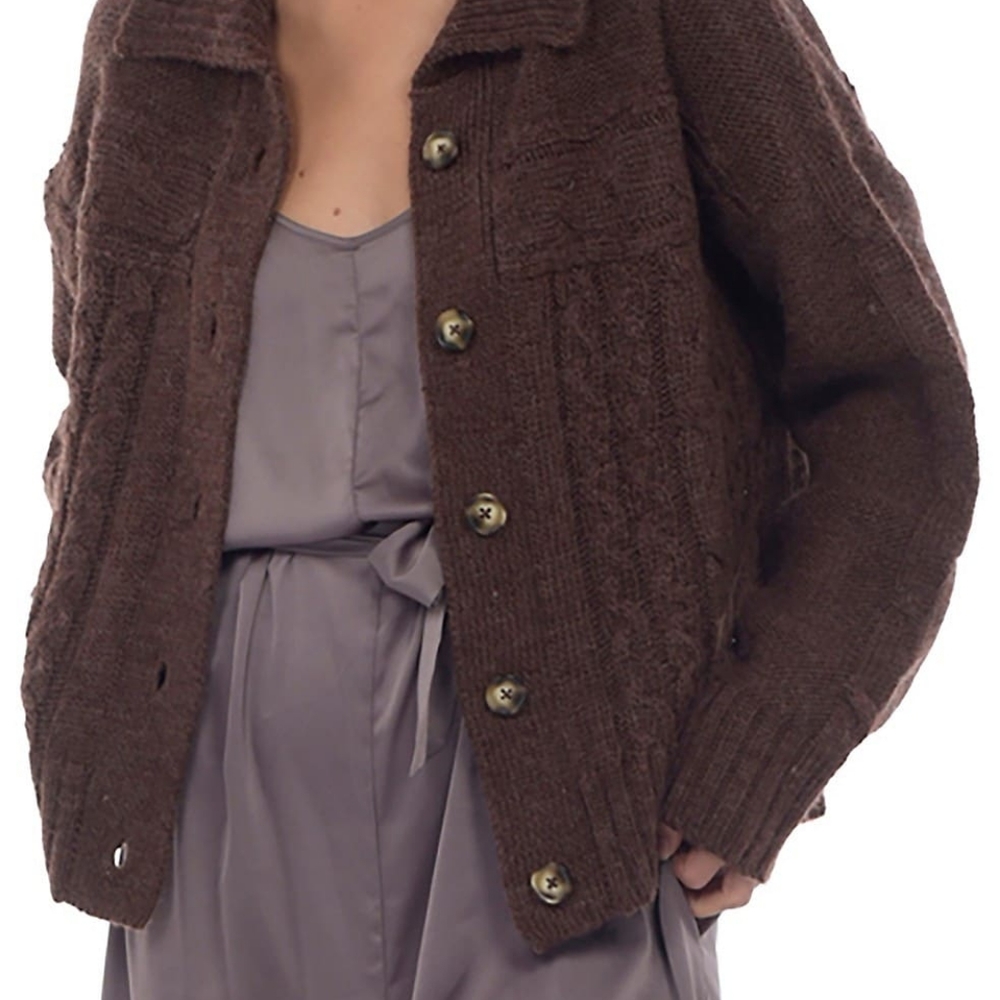 Cozy Brown Button-Front Knit Cardigan Sweater